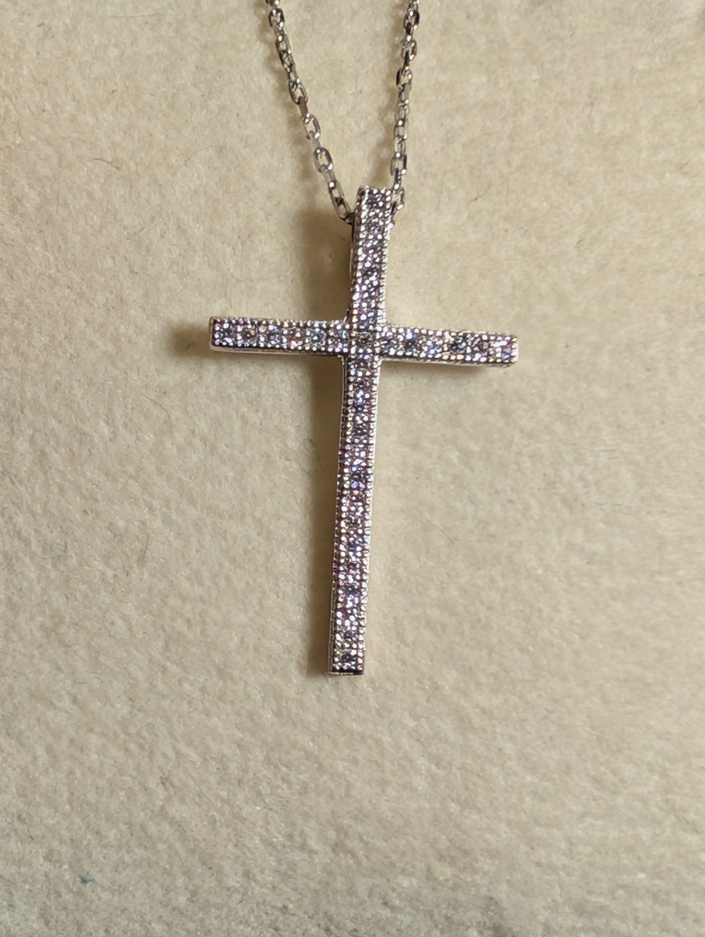 CZ Cross Simplistic Medium Sized Pendant On Sterling Silver Necklace