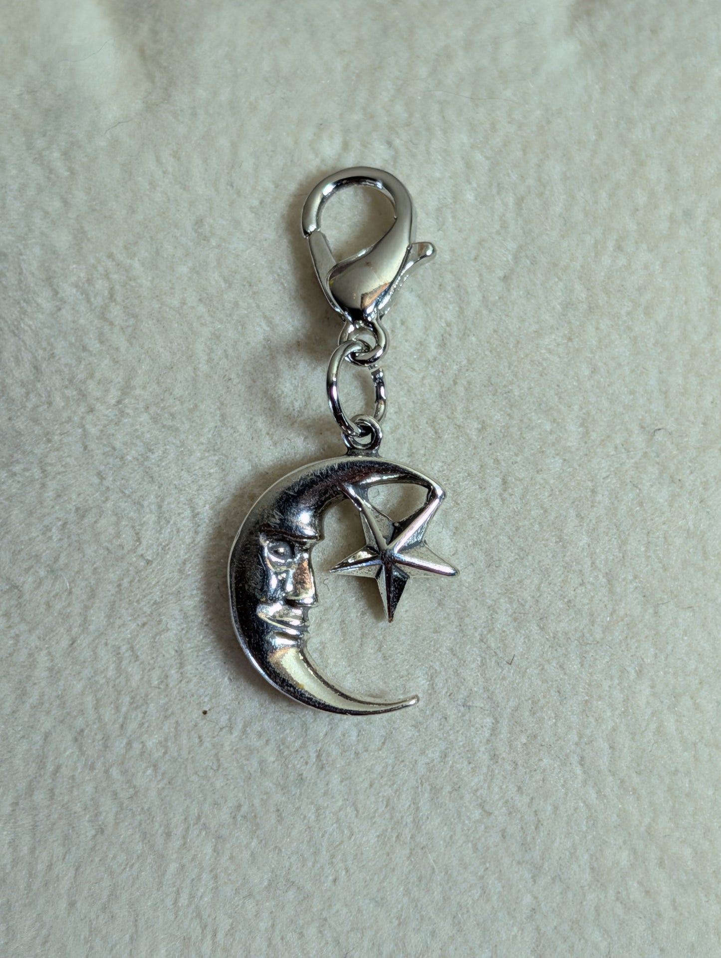 Handcrafted Moon With Star Charm Sterling Silver