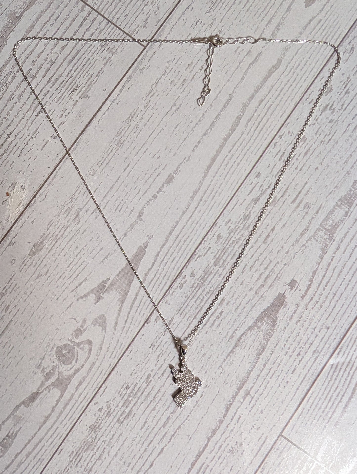Dove Shaped Lovebird CZ Pendant On Sterling Silver Necklace