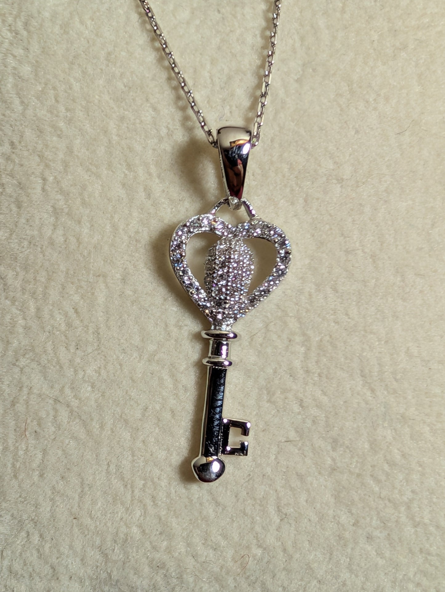 CZ Heart Shaped Key Pendant On Sterling Silver Necklace