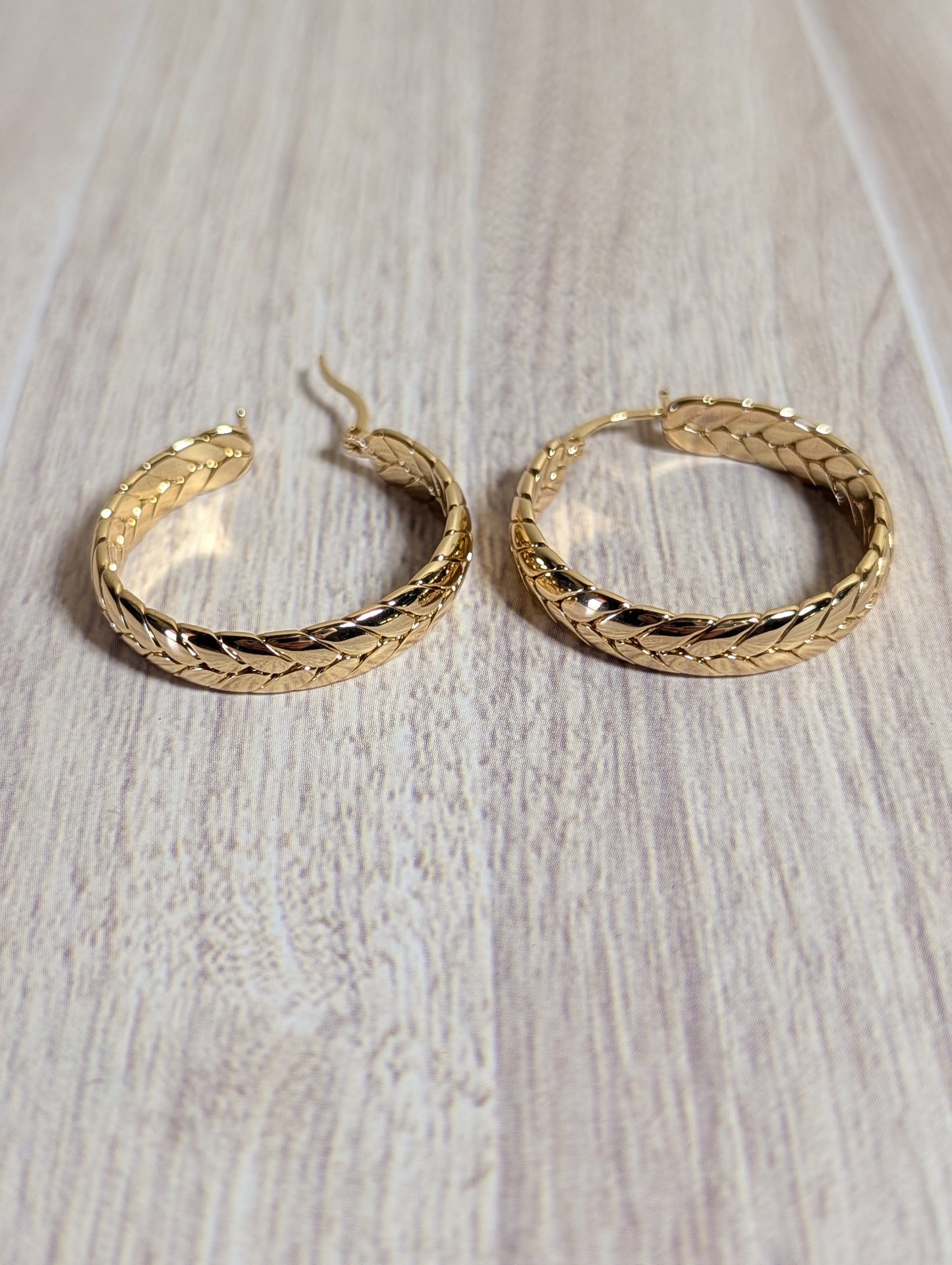 Double Row Herringbone Hoop Earrings Textured 14k Gold Plated