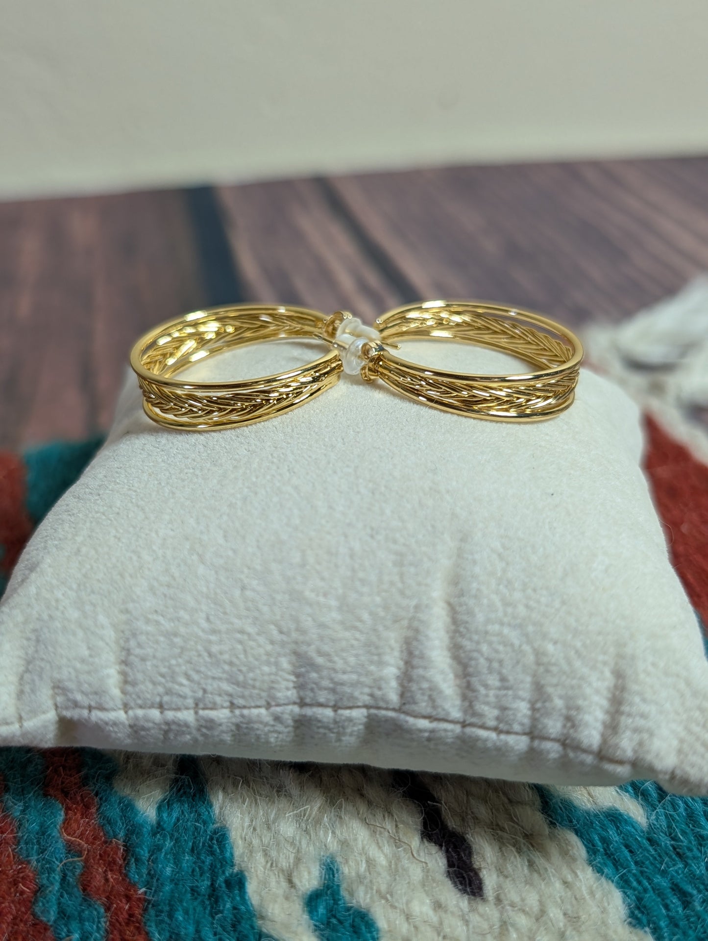 Etched Braided Hoop Earrings Textured 14k Gold Plated