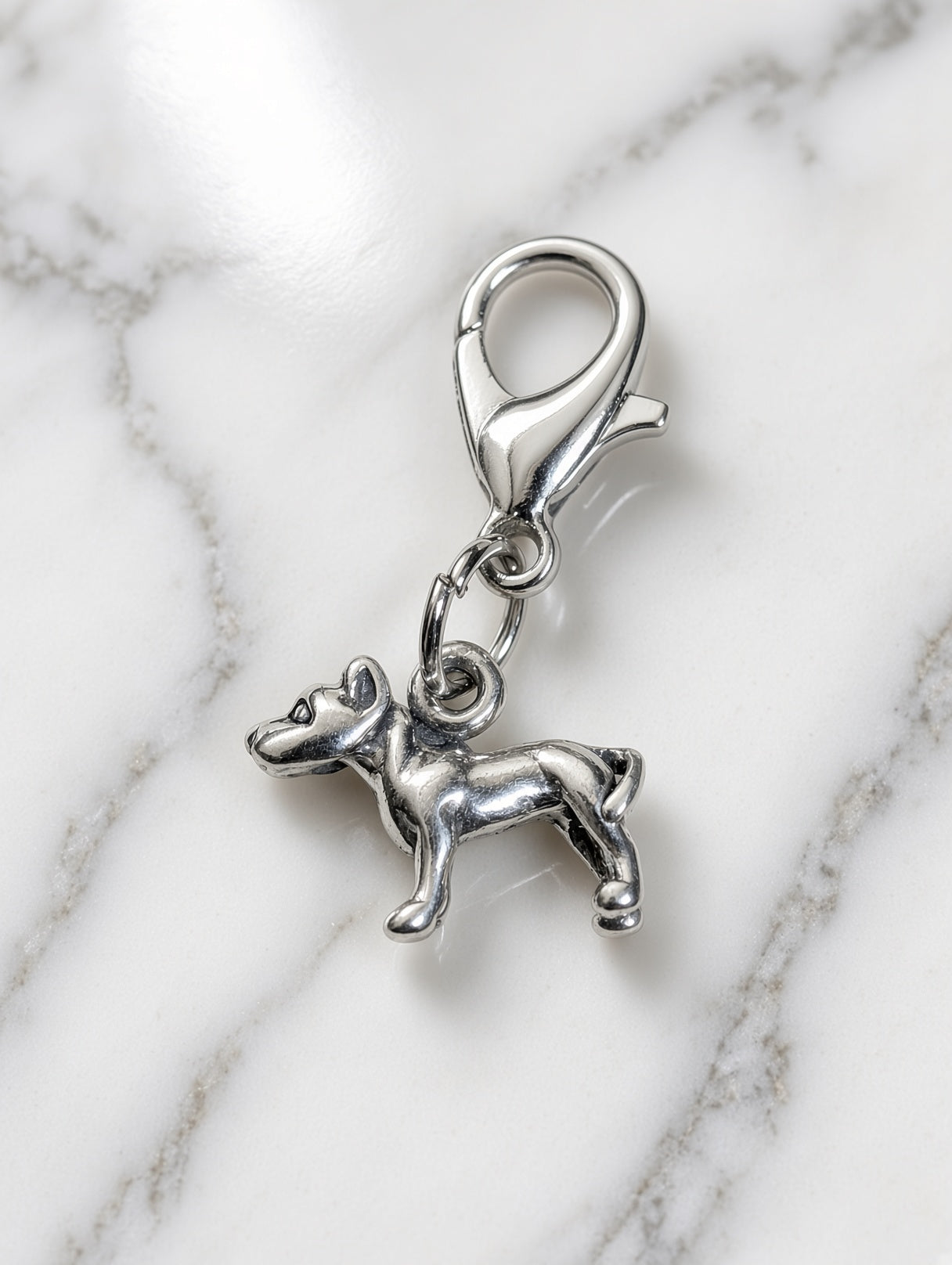 Handcrafted Mini Pitbull Dog Charm Sterling Silver