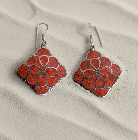 Coral Rhombus Shaped Drop Earrings