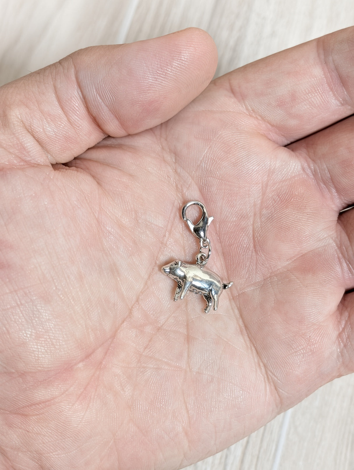 Handcrafted Pig Charm Sterling Silver