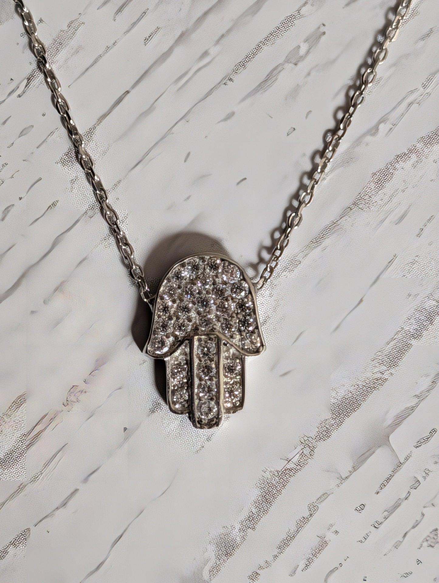 Hamsa Hand CZ Pendant On Sterling Silver Necklace