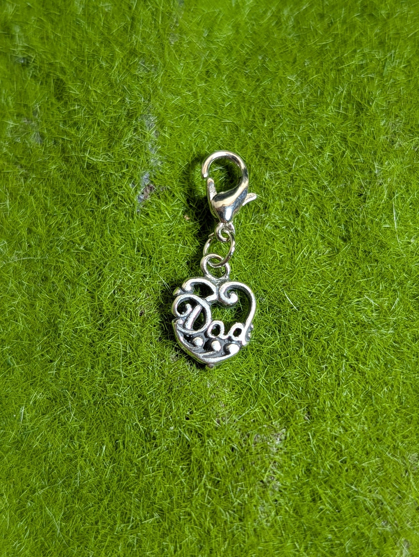 Handcrafted "Dad" Heart Shaped Charm Sterling Silver