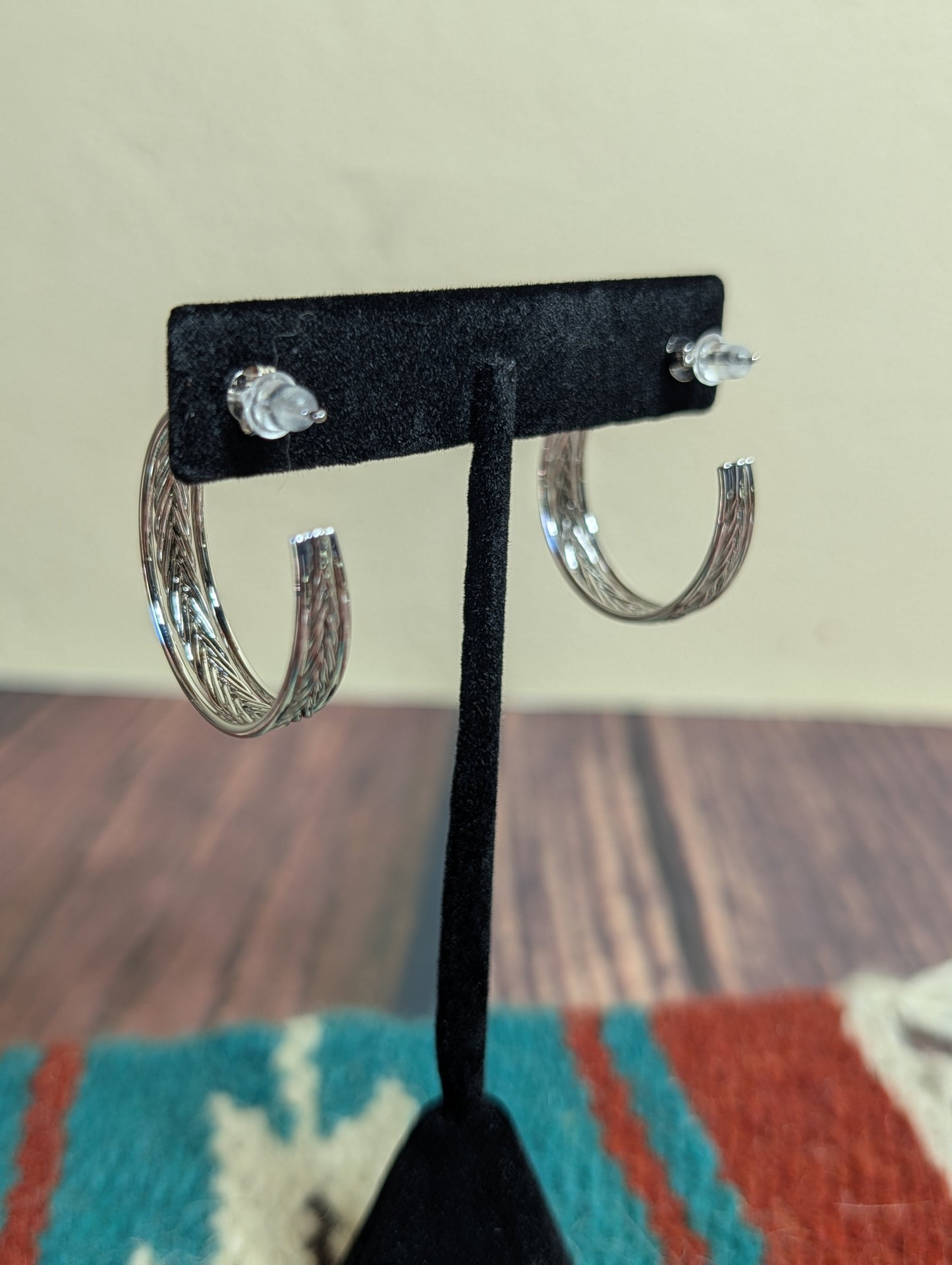 Etched Braided Hoop Earrings Textured Silver Plated