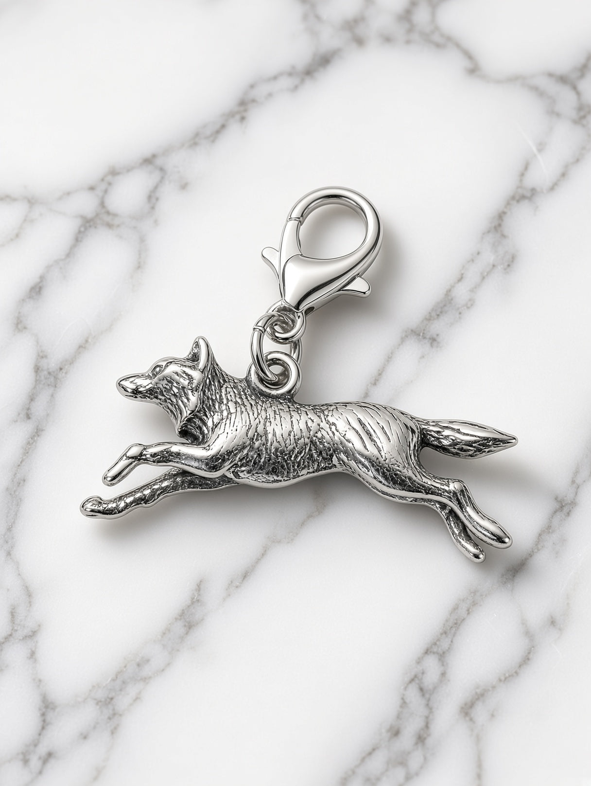 Handcrafted Running Wolf Charm Sterling Silver