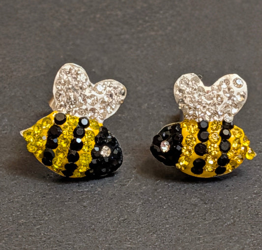 Bumble Bee CZ Sterling Silver Stud Earrings