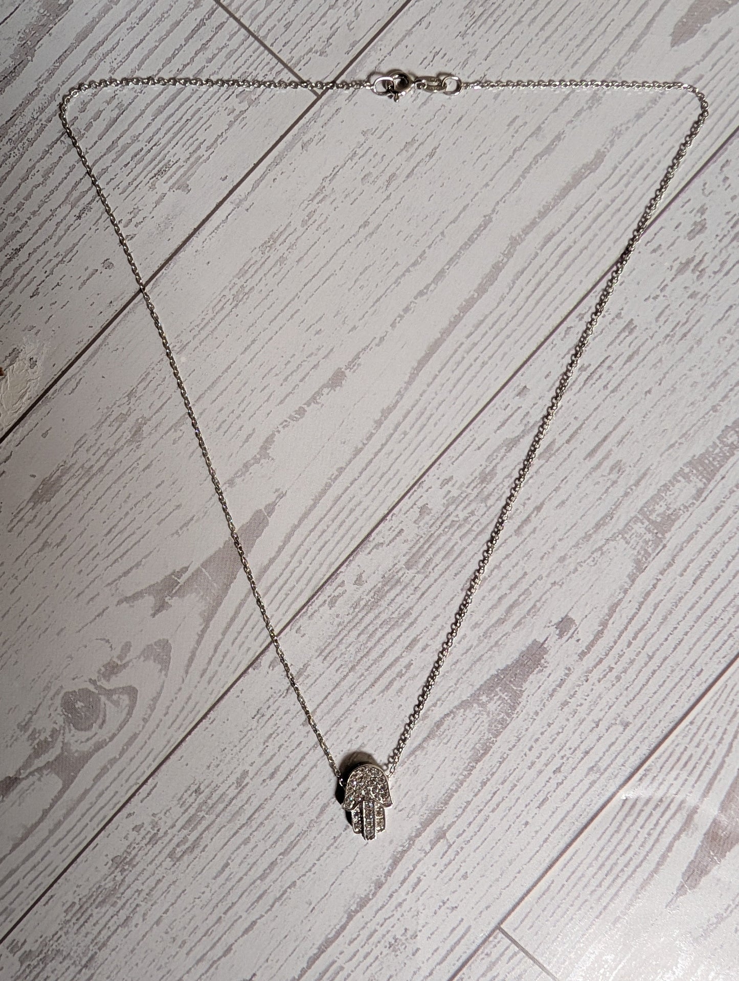 Hamsa Hand CZ Pendant On Sterling Silver Necklace