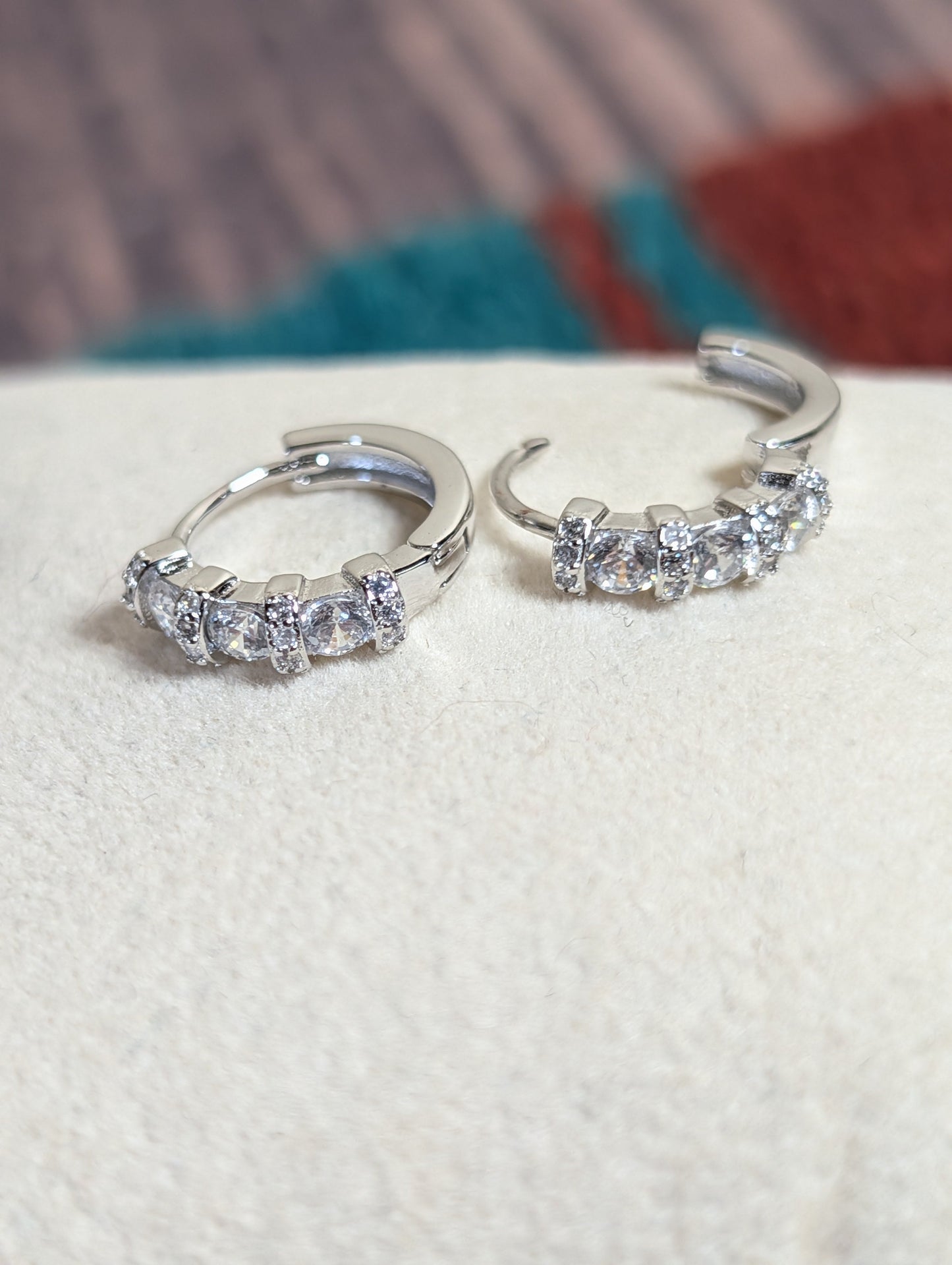 CZ Hoop Earrings Small Hinged Huggie On Sterling Silver