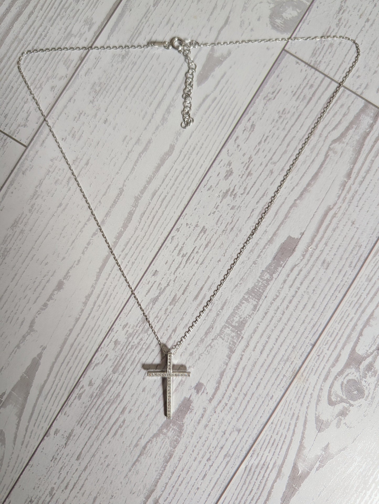 CZ Cross Simplistic Medium Sized Pendant On Sterling Silver Necklace