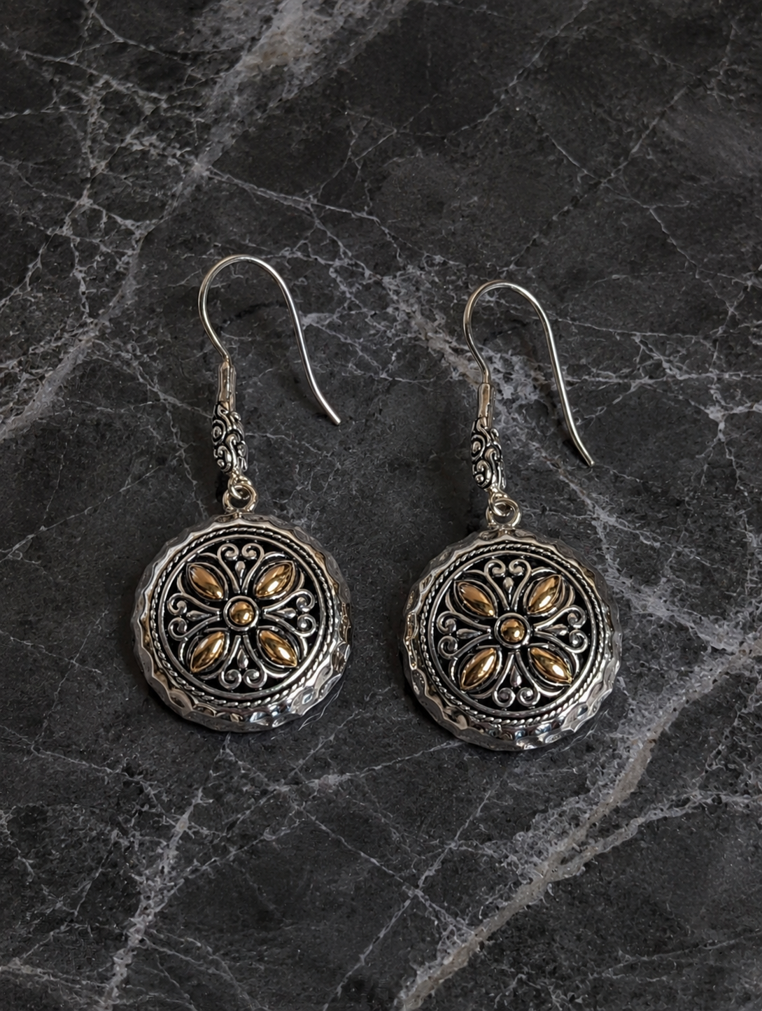 Bohemian Style Filigree Sterling Silver Earrings With 18k Gold Accents