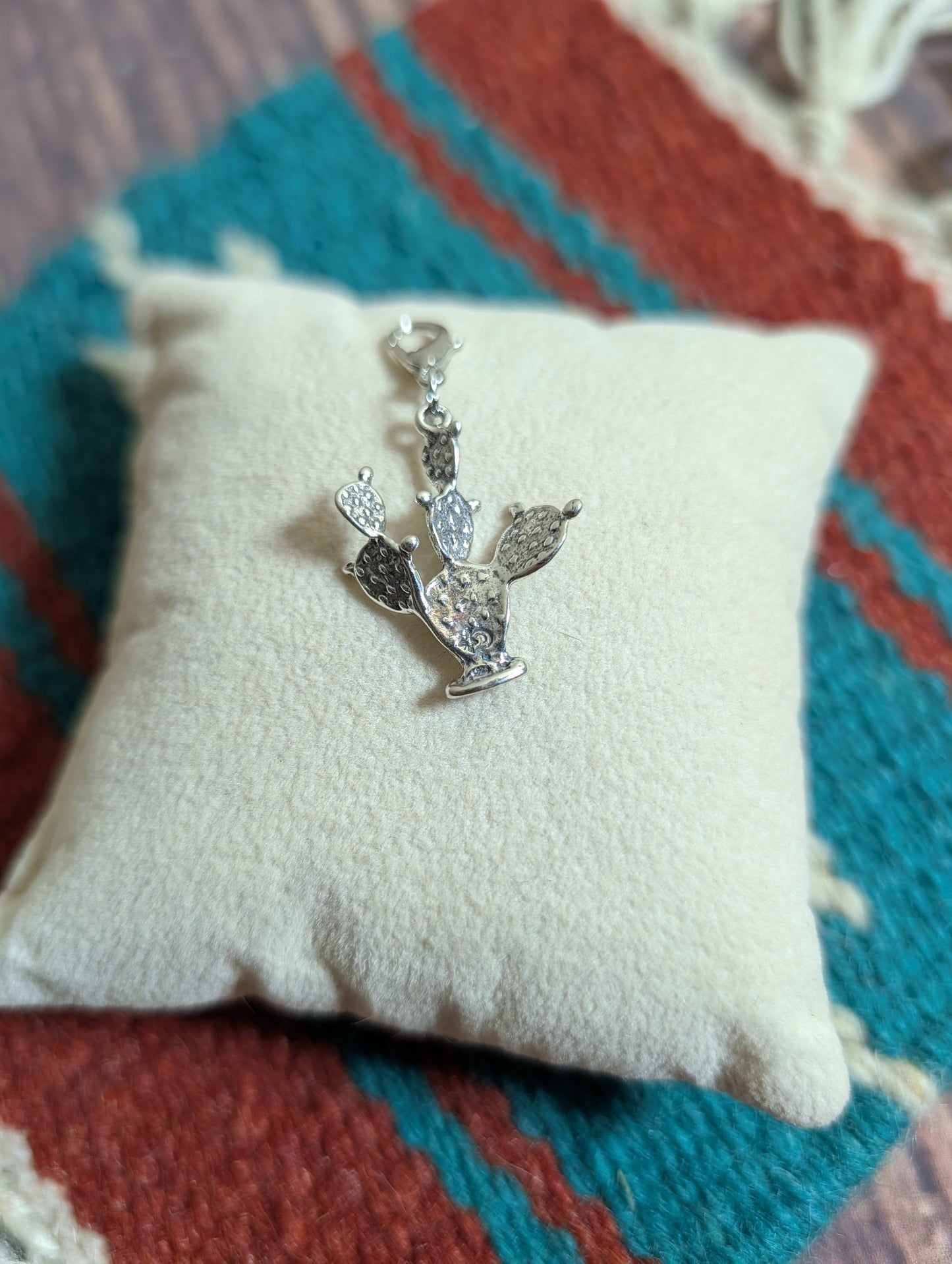Handcrafted Large Prickly Pear Cactus Charm Sterling Silver Western Style