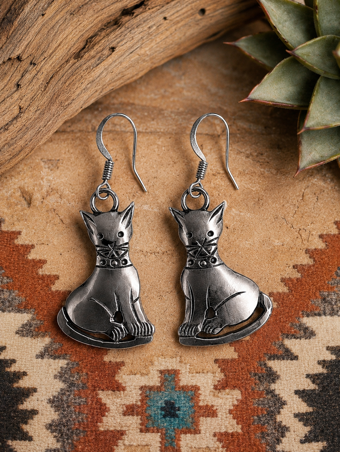Handcrafted Sterling Silver Cat Earrings