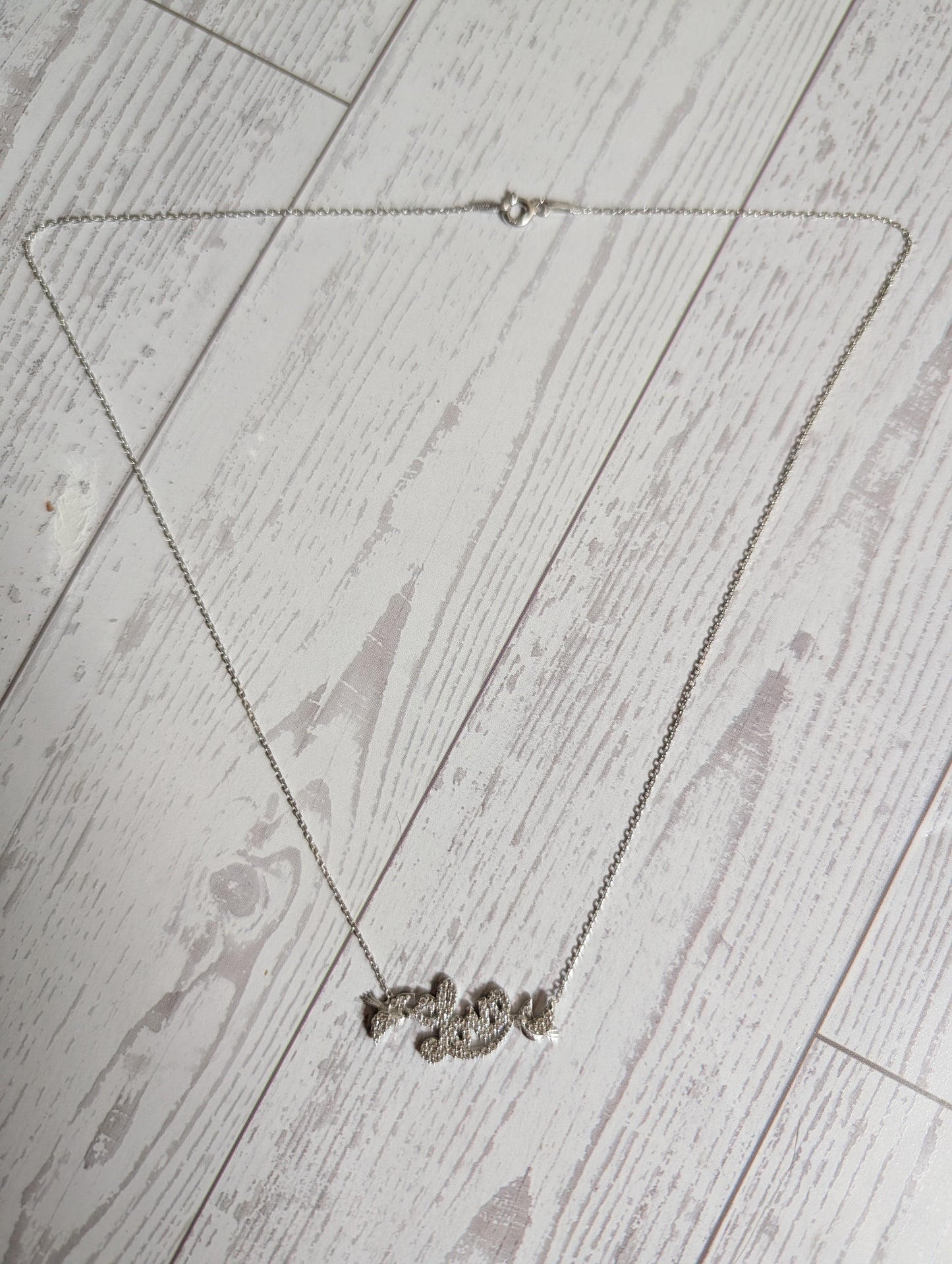 CZ Love Pendant With Bird Motif On Sterling Silver Bar Necklace