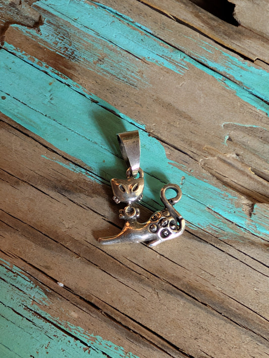 Fancy Cat Sterling Silver Pendant