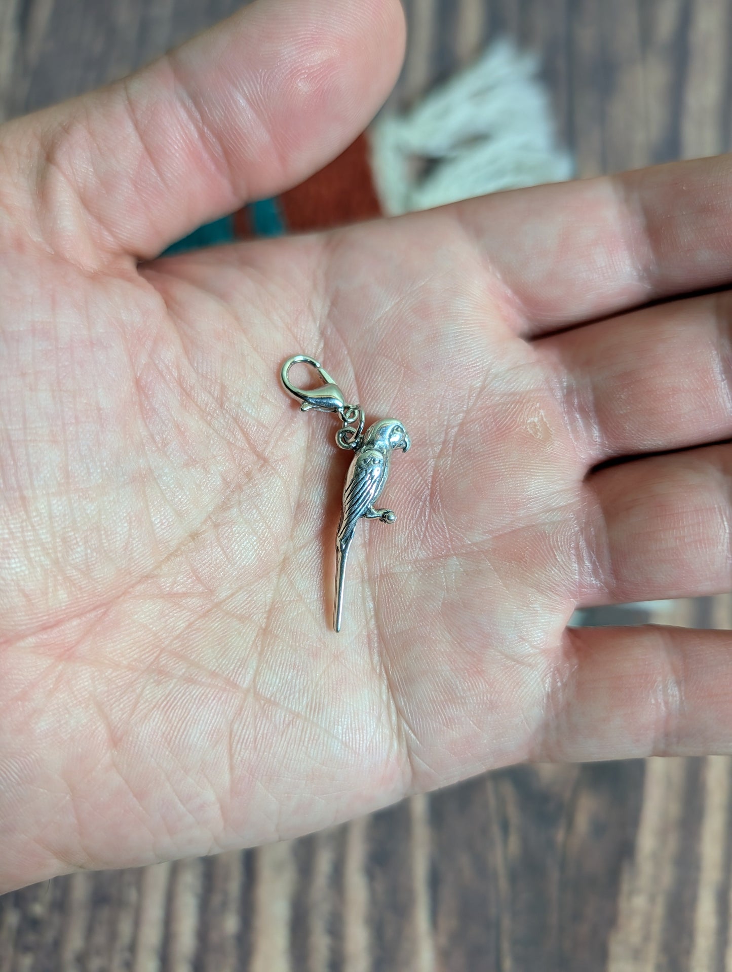 Handcrafted Macaw Parrot Charm Sterling Silver
