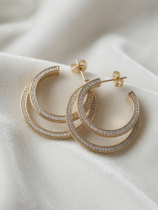 14k Gold CZ Double Hoop Earrings