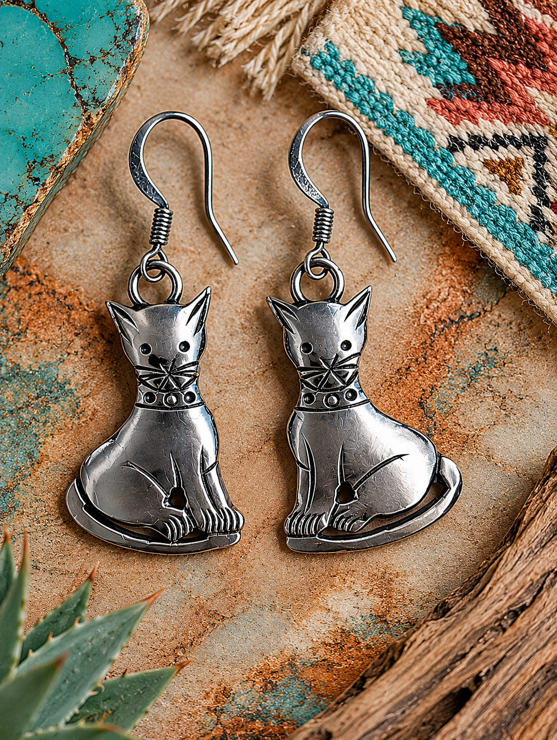 Handcrafted Sterling Silver Cat Earrings