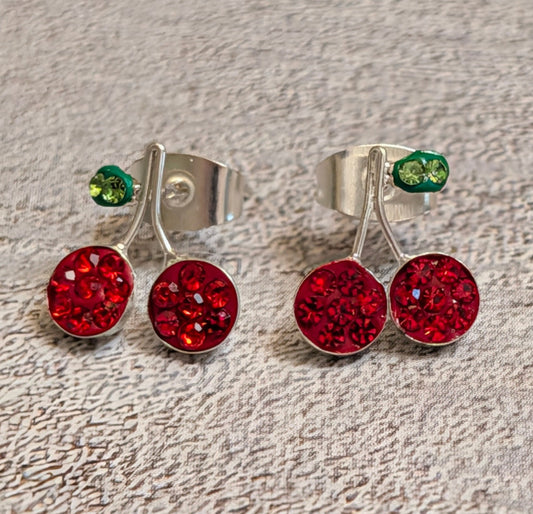 Cherry Stud CZ Sterling Silver Earrings