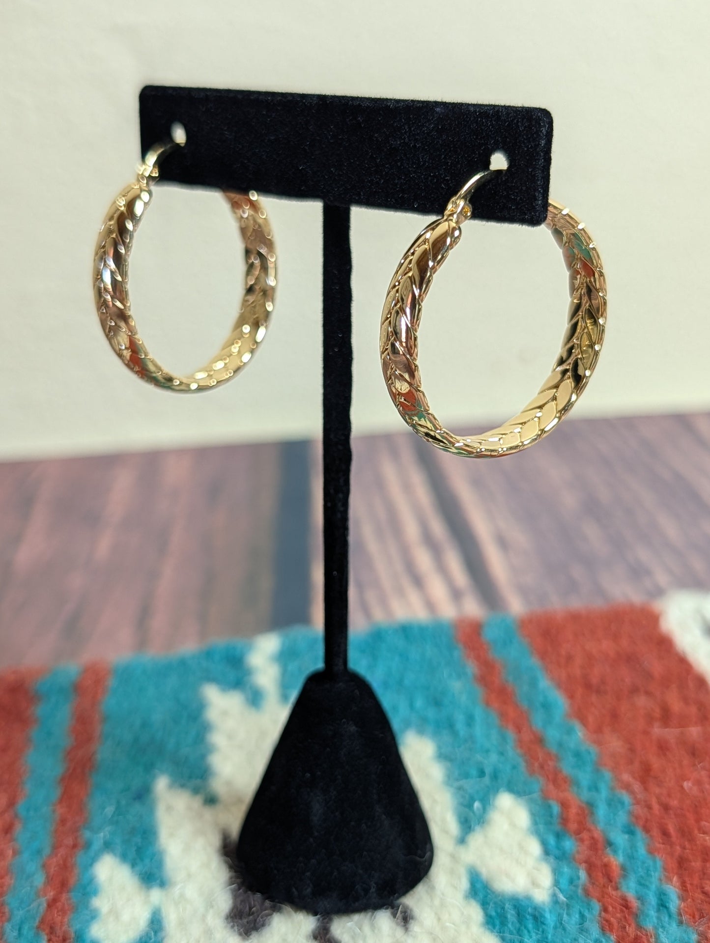 Double Row Herringbone Hoop Earrings Textured 14k Gold Plated