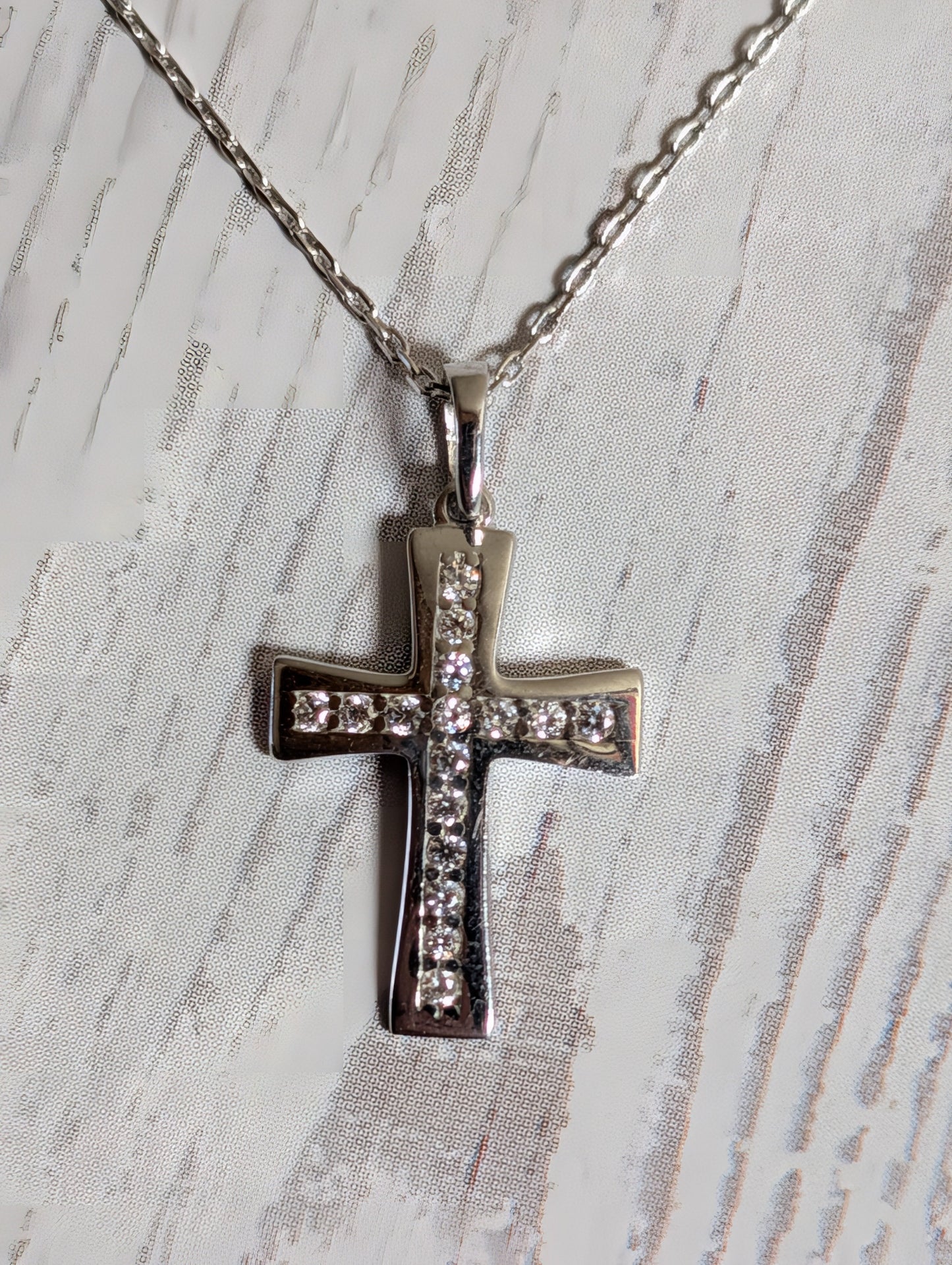 CZ Cross Medium Sized Sterling Silver Necklace