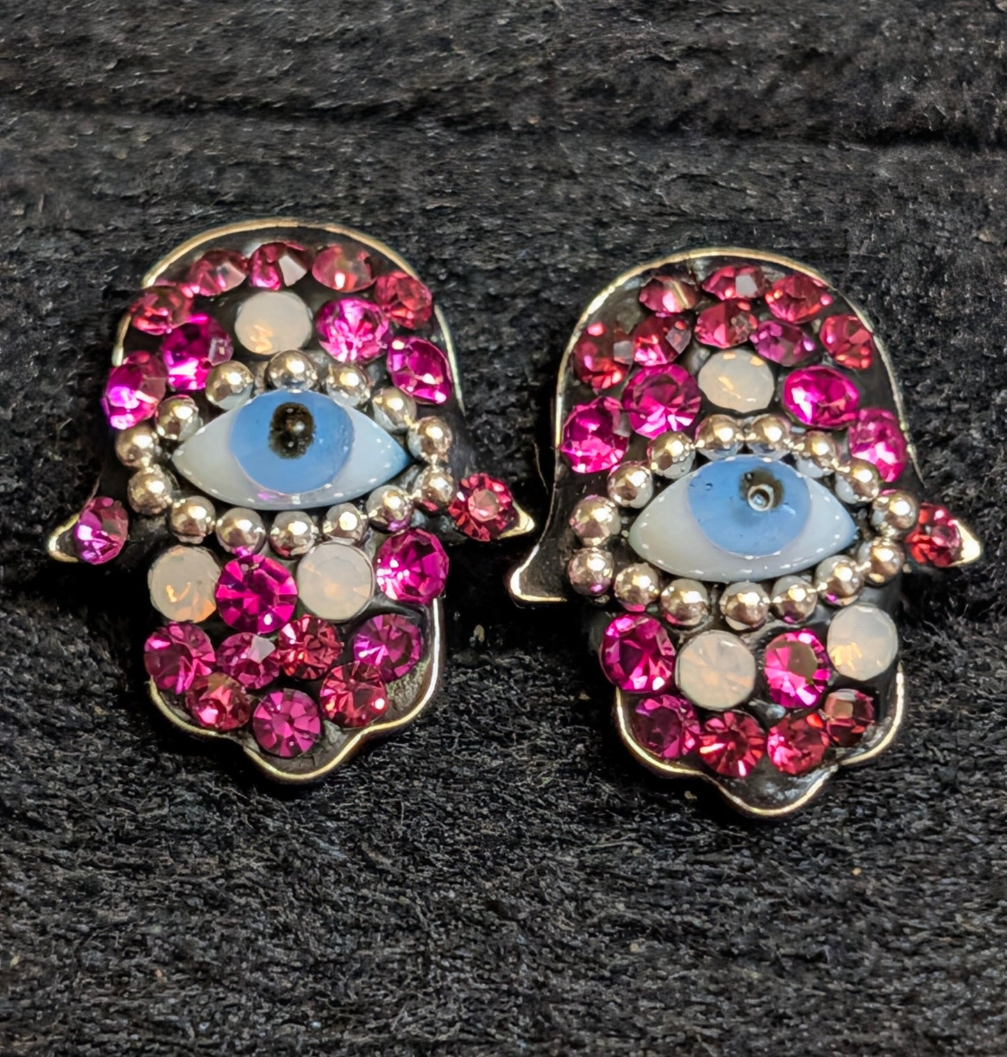 Hamsa Pink Evil Eye Sterling Silver Stud Earrings