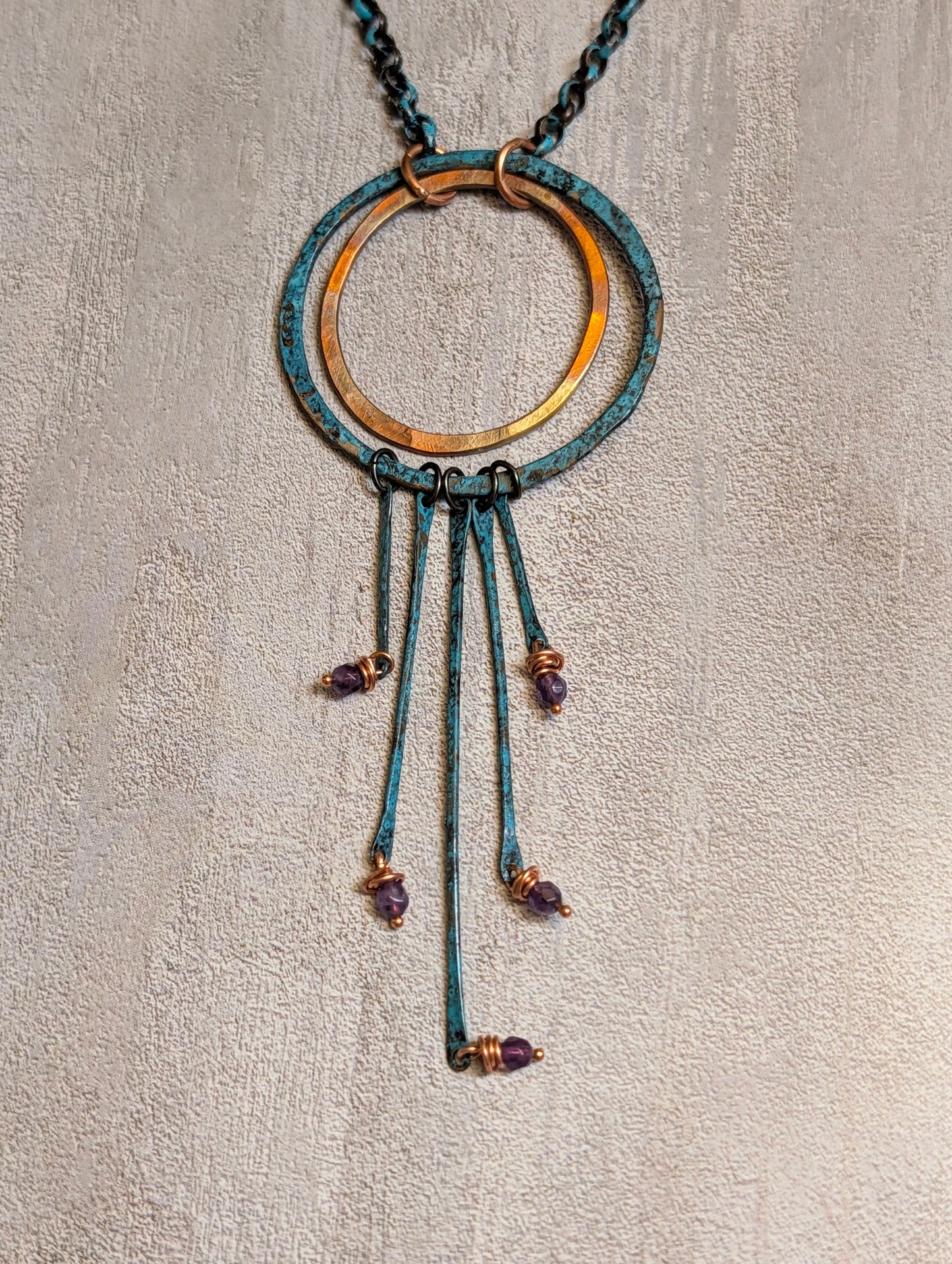 Amethyst Riviera Sterling Oxidized Lacquer Copper & Turquoise Necklace 20"