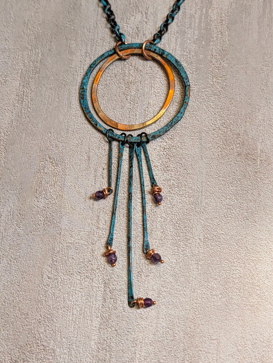 Amethyst Riviera Sterling Oxidized Lacquer Copper & Turquoise Necklace 20"