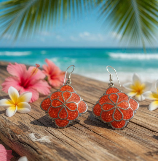Coral Rhombus Shaped Drop Earrings