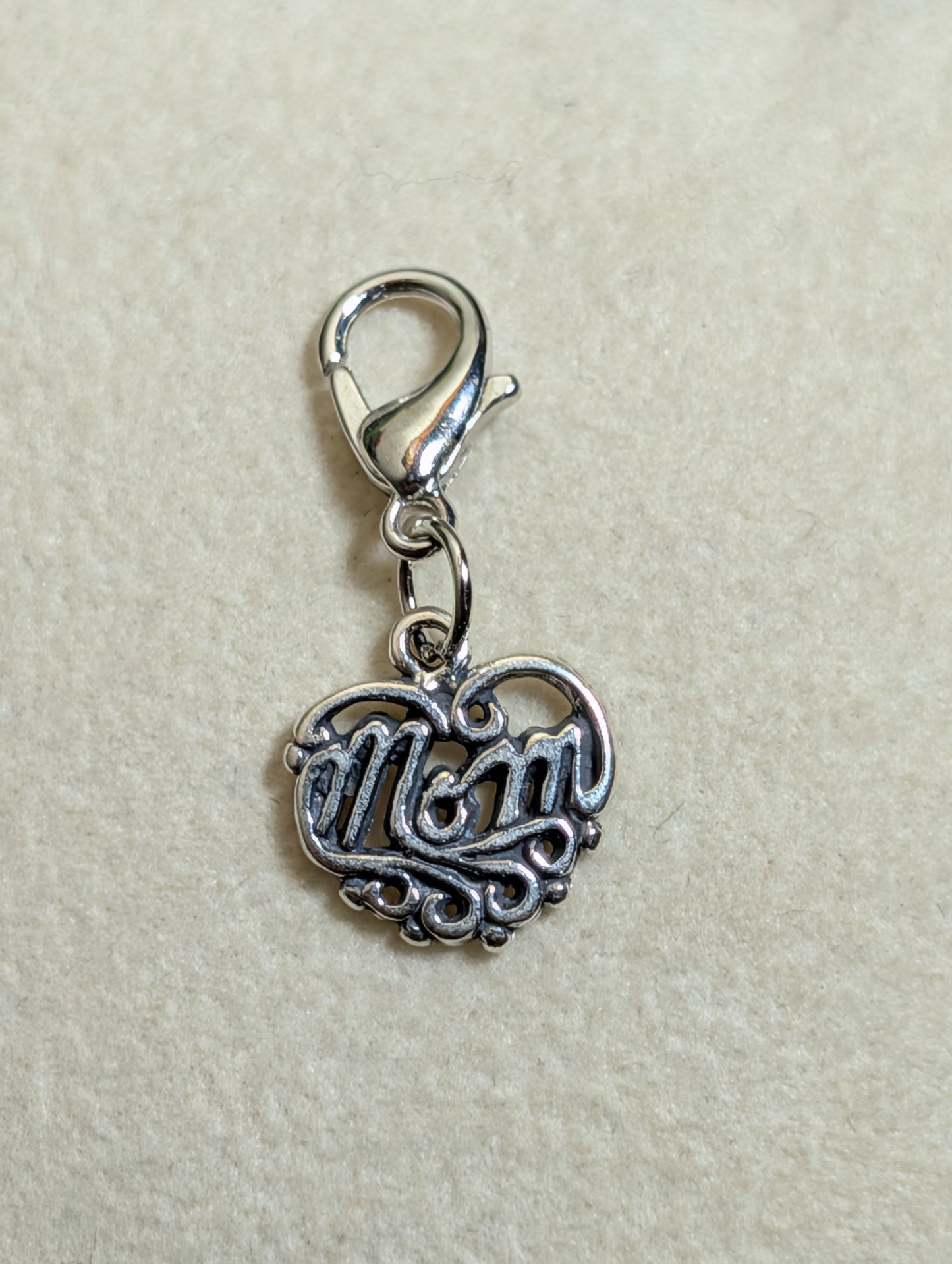 Handcrafted "Mom" Heart Shaped Charm Sterling Silver