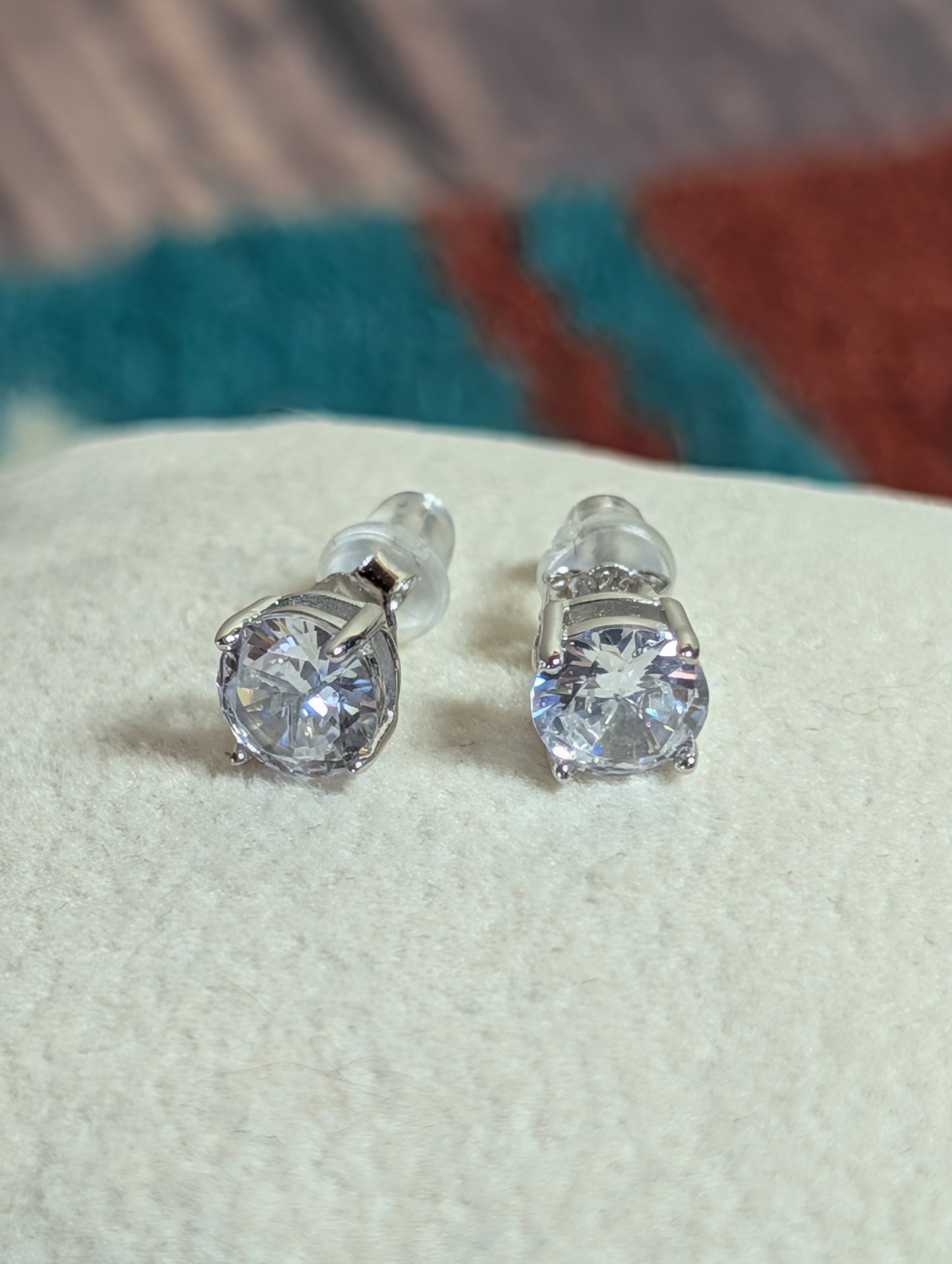 CZ Earrings White GemStone Sterling Silver In Three Sizes