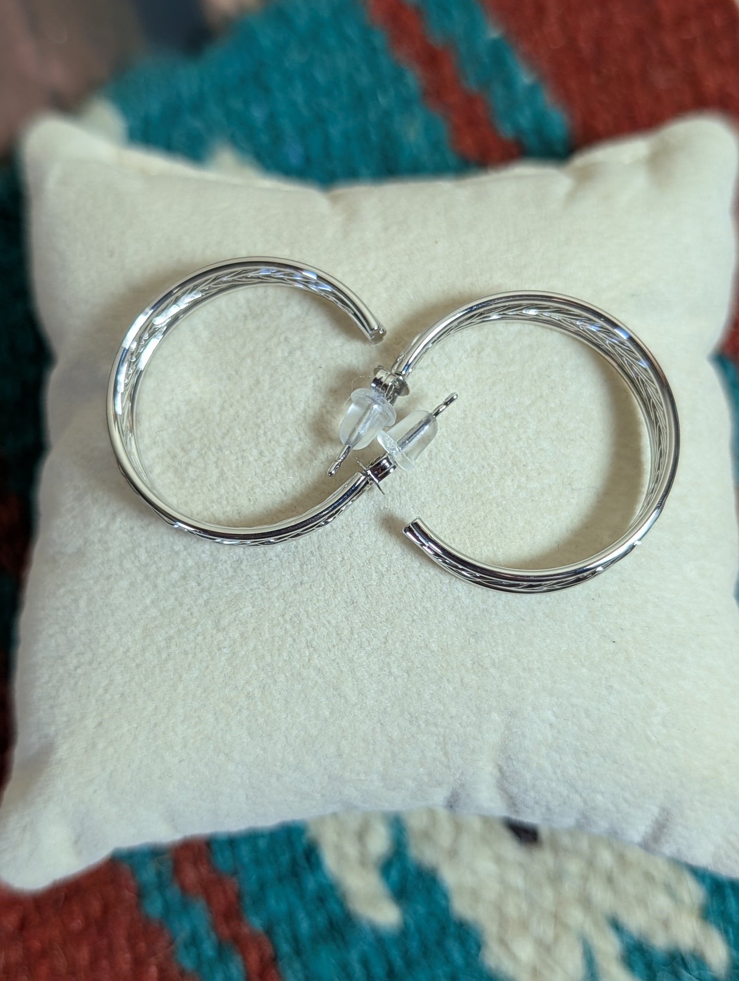 Etched Braided Hoop Earrings Textured Silver Plated