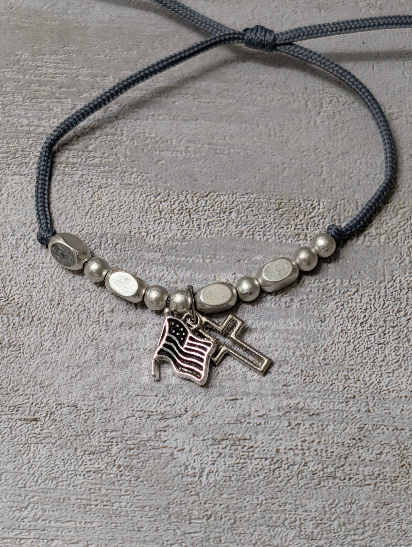 4th of July God Bless America Cross Bracelet (Gray)