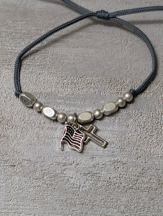 4th of July God Bless America Cross Bracelet (Gray)