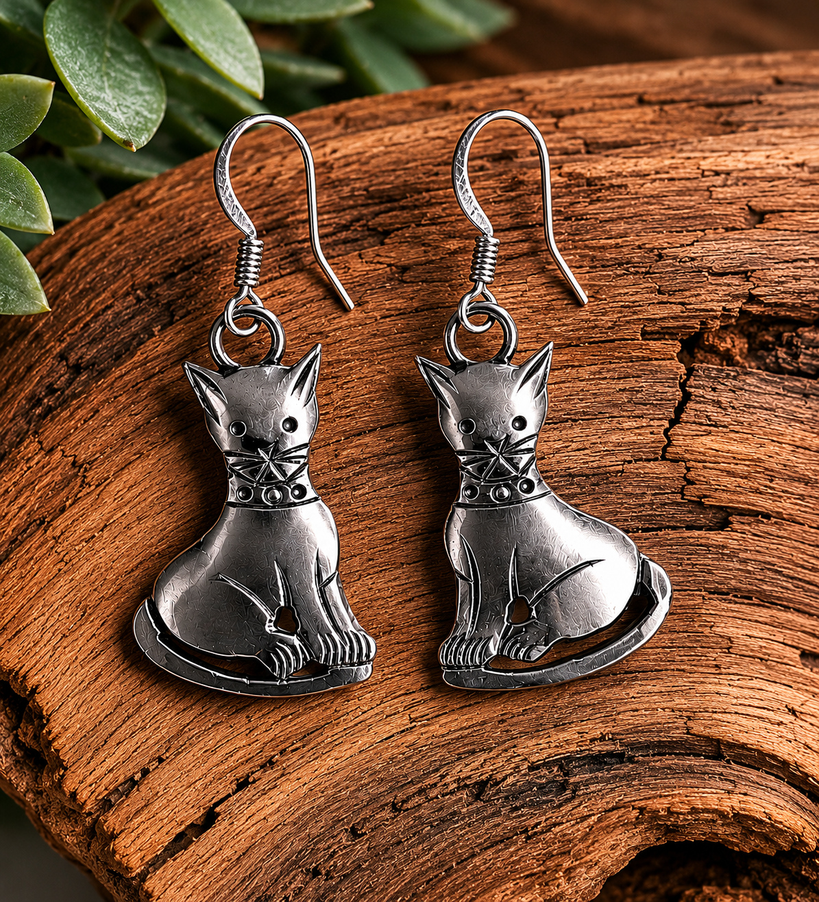 Handcrafted Sterling Silver Cat Earrings