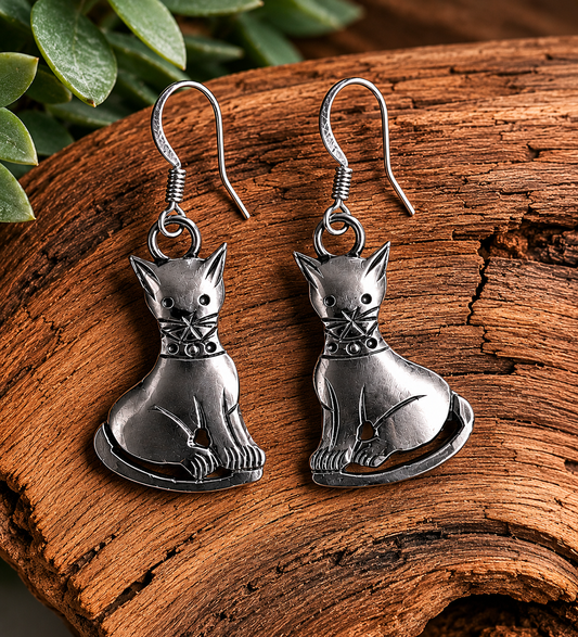 Handcrafted Sterling Silver Cat Earrings