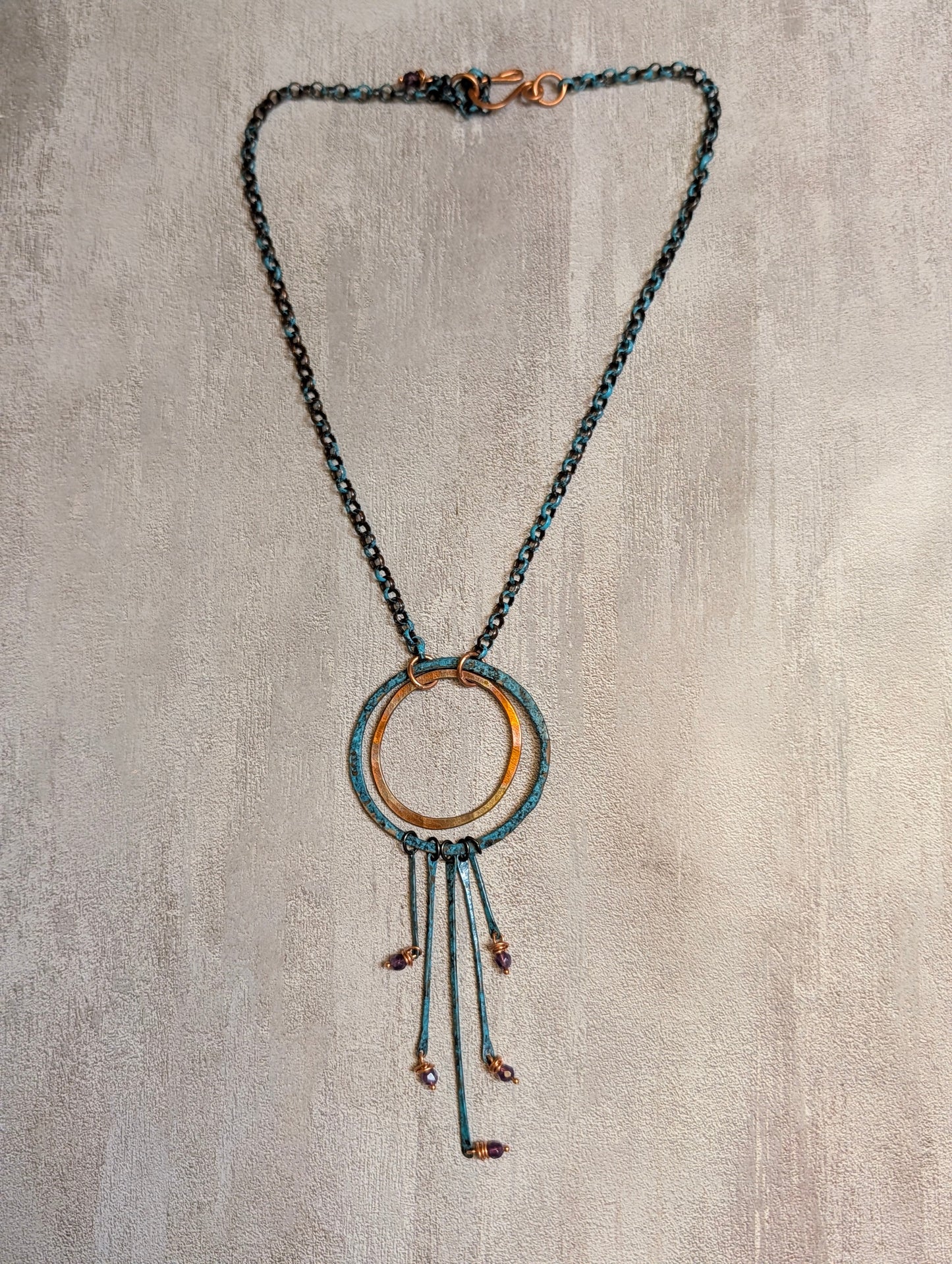 Amethyst Riviera Sterling Oxidized Lacquer Copper & Turquoise Necklace 20"
