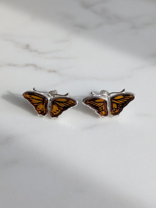 Amber Handmade Sterling Silver Butterfly Earrings