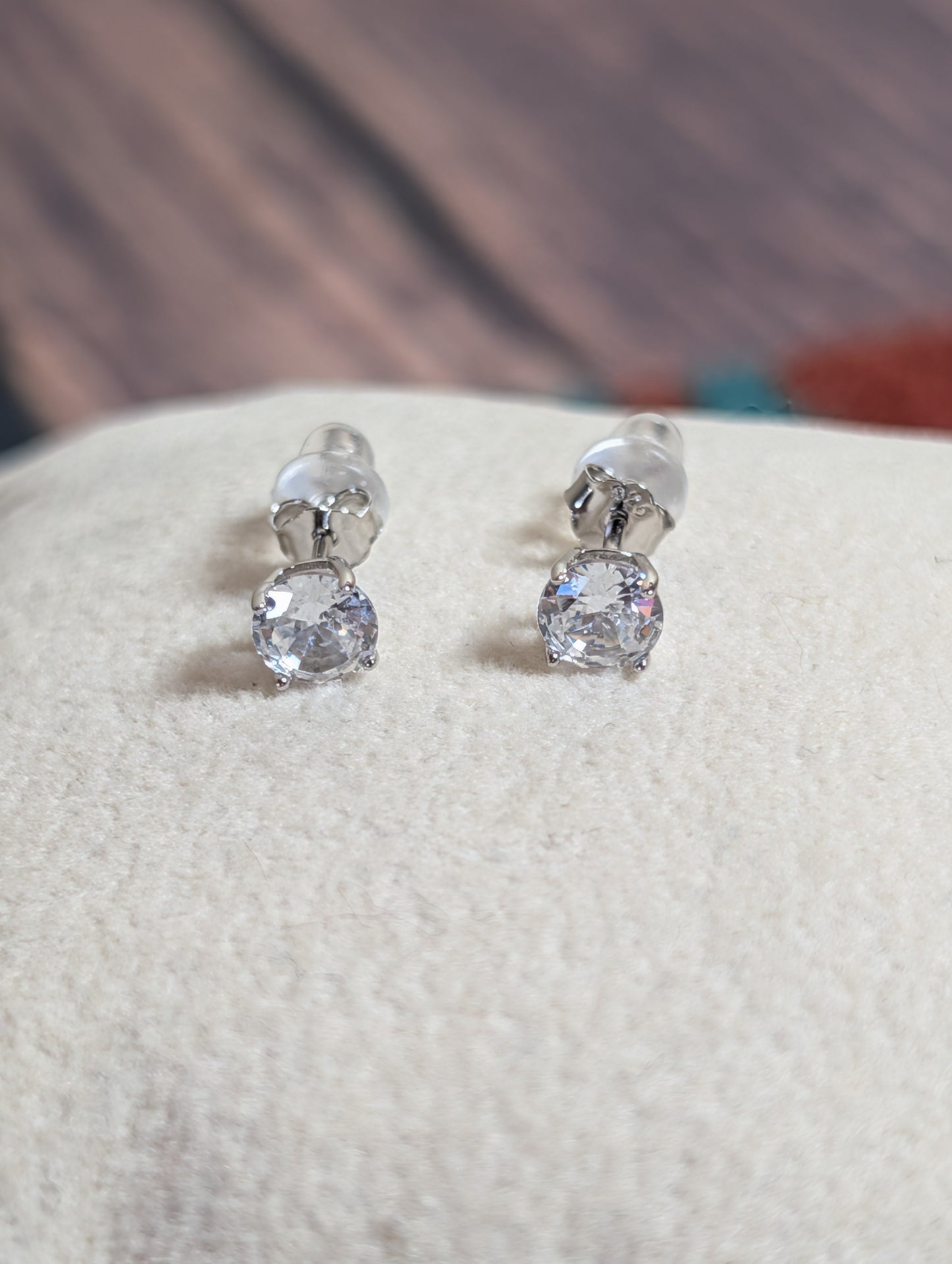 CZ Earrings White GemStone Sterling Silver In Three Sizes