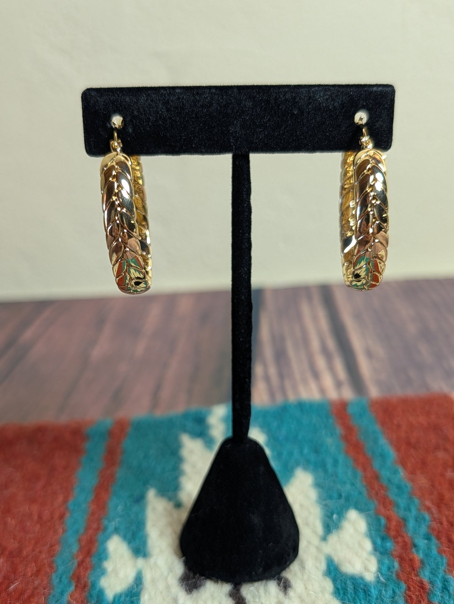 Double Row Herringbone Hoop Earrings Textured 14k Gold Plated