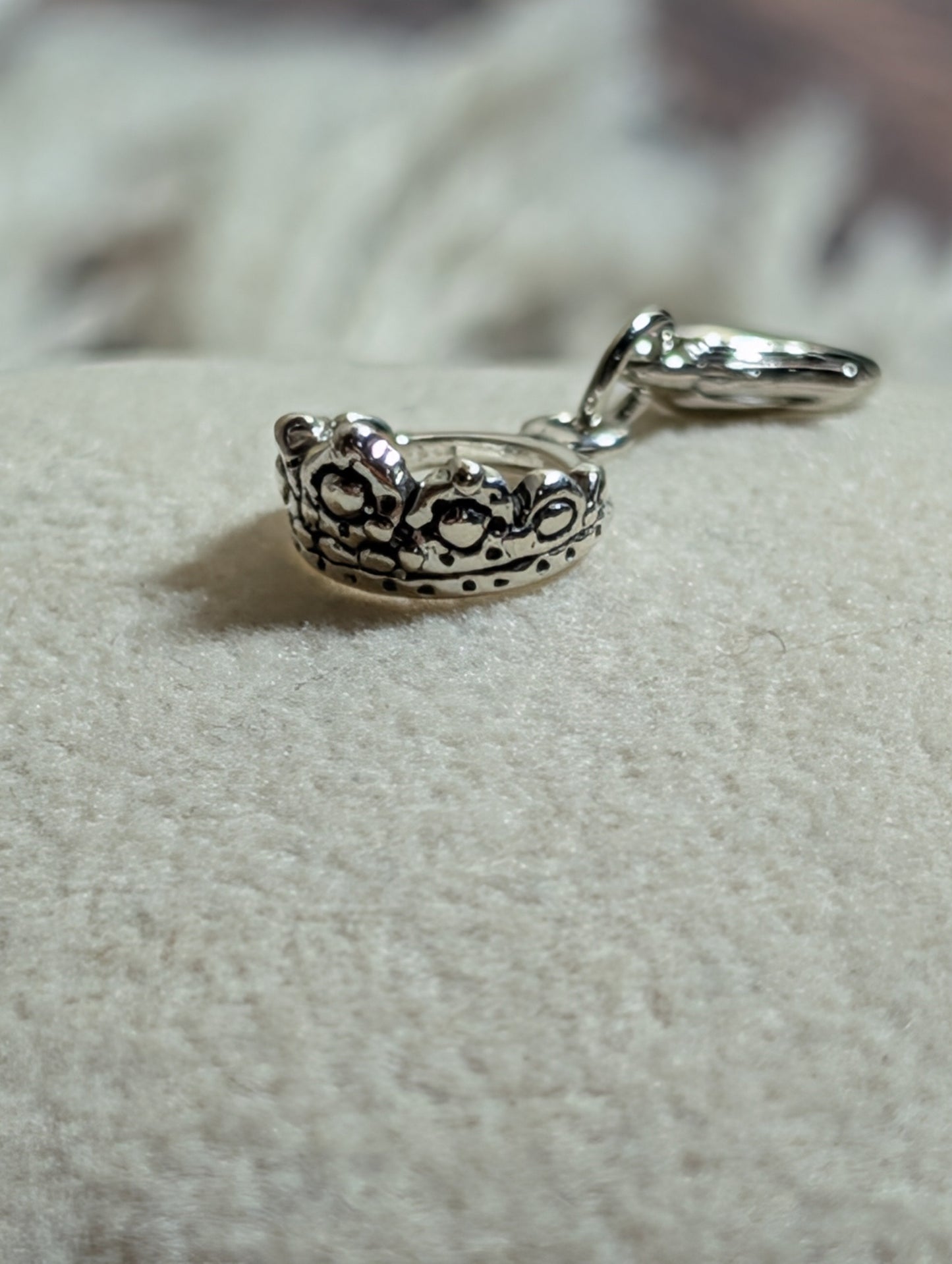 Handcrafted Small Princess Crown Charm Sterling Silver Variant 1