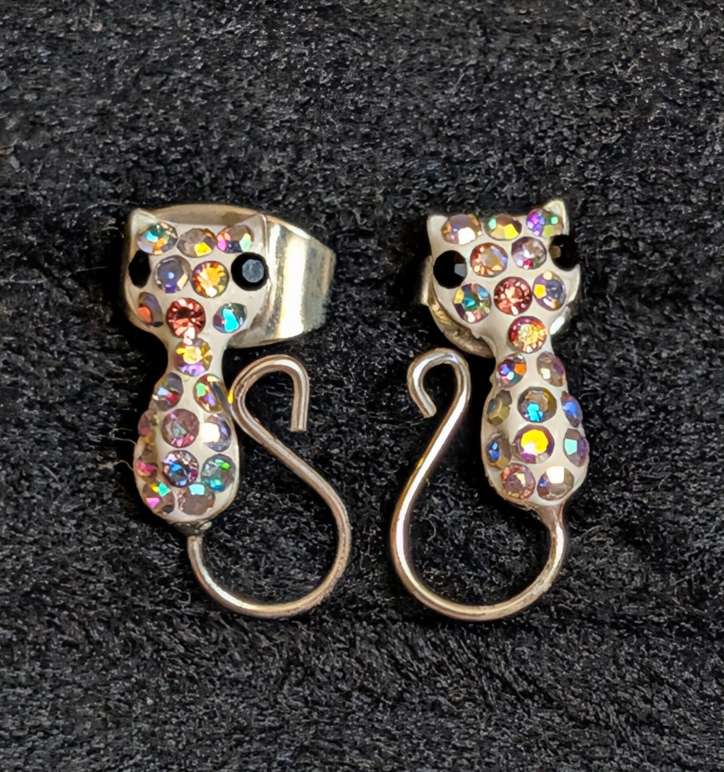 Cat CZ Sterling Silver Stud  Earrings
