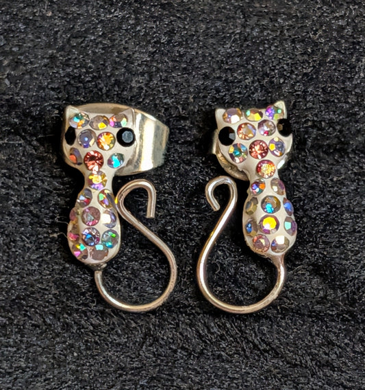 Cat CZ Sterling Silver Stud  Earrings