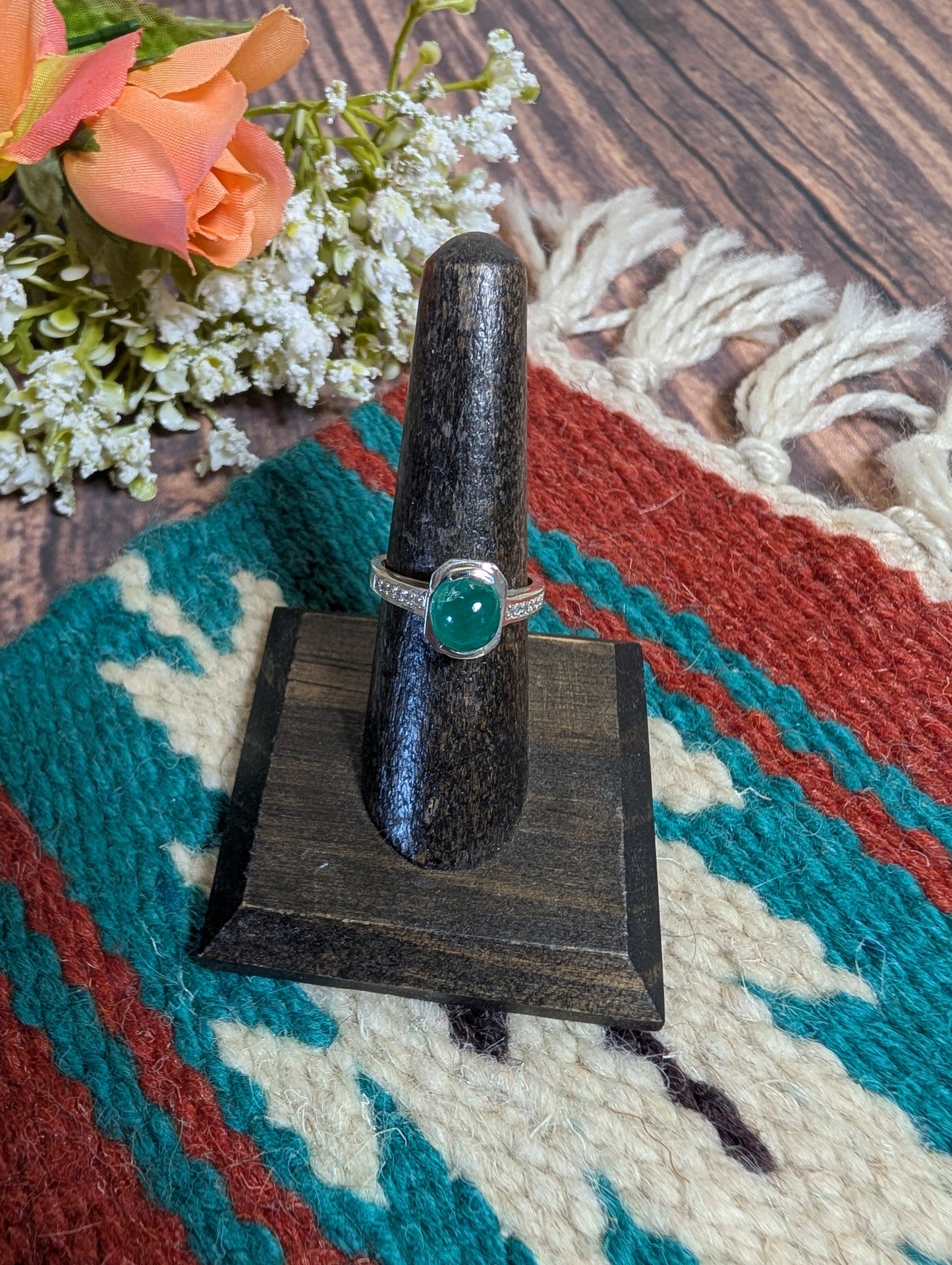 Emerald Ring Set in Sterling Silver  2ct set 7C Size 7.25