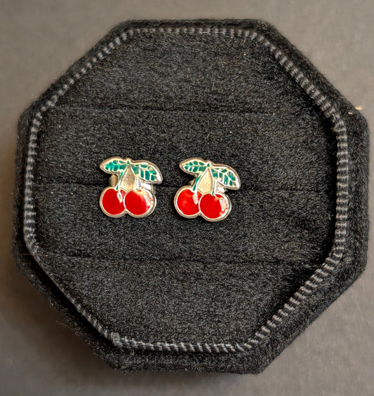 Cherry Sterling Silver Stud Earrings