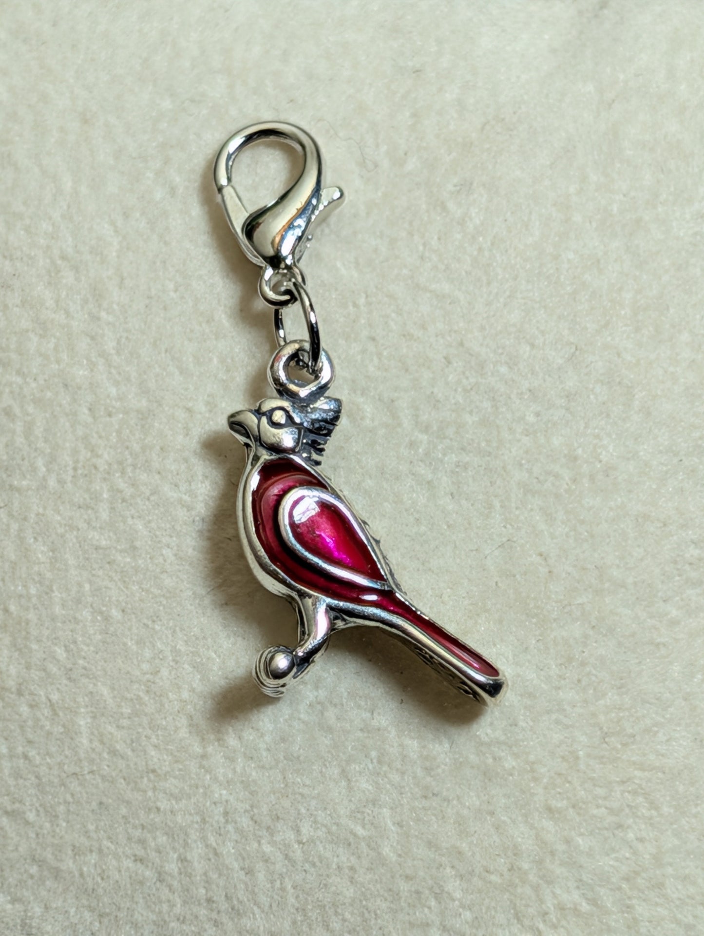 Handcrafted Red Cardinal Charm Sterling Silver With Red Enamel