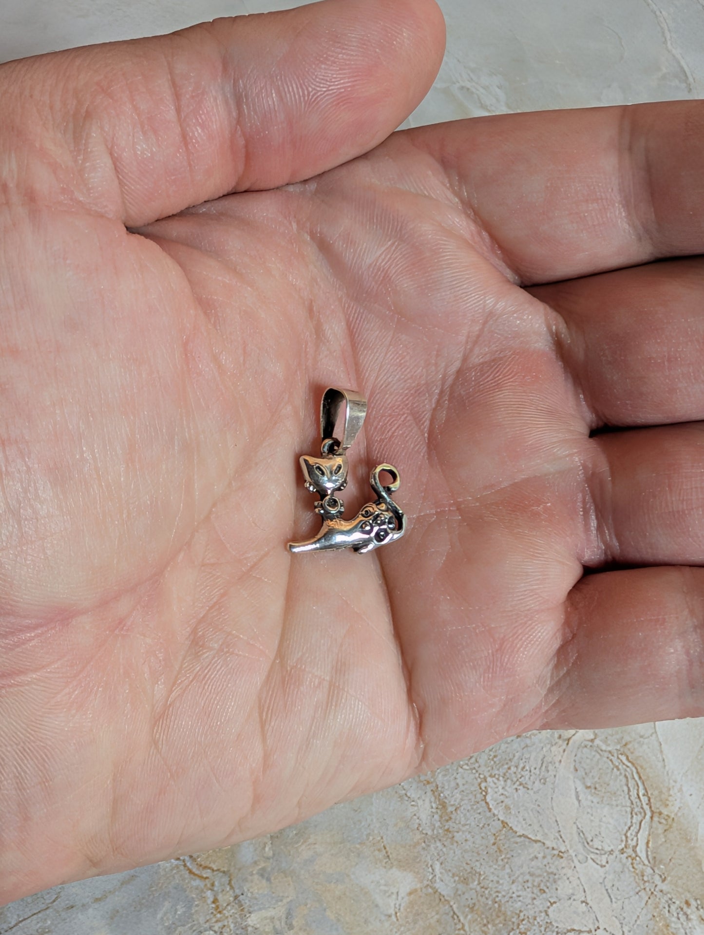Fancy Cat Sterling Silver Pendant